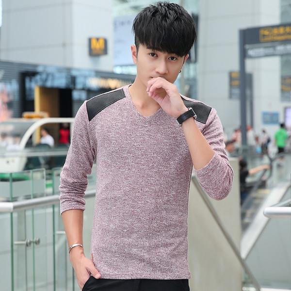 Тънък изчистен мъжки пуловер с  V-образно деколте тип Слим