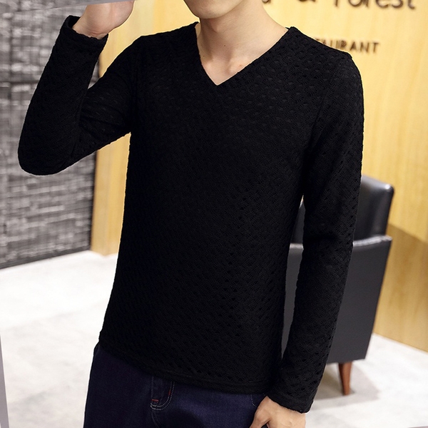 Мъжки изчистен стилен пуловер с V-образно деколте 
