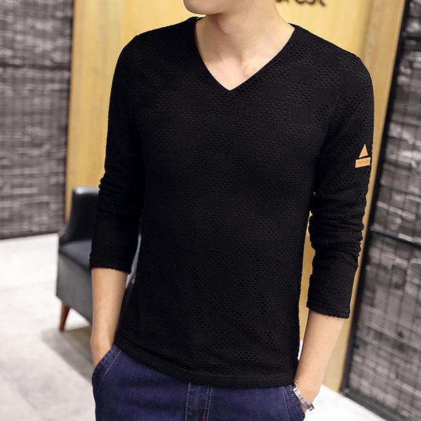 Мъжки изчистен стилен пуловер с V-образно деколте 