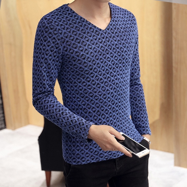 Мъжки изчистен стилен пуловер с V-образно деколте 