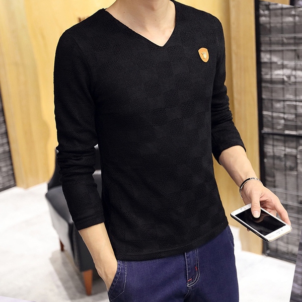 Мъжки изчистен стилен пуловер с V-образно деколте 