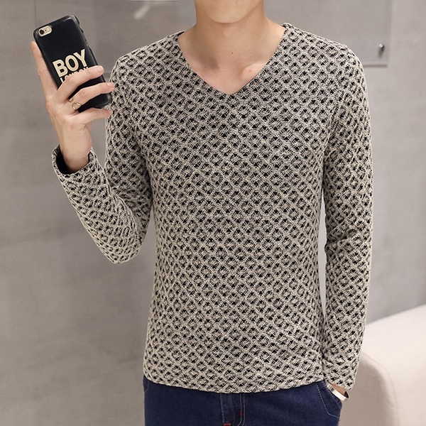 Мъжки изчистен стилен пуловер с V-образно деколте 