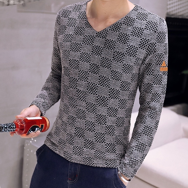 Мъжки изчистен стилен пуловер с V-образно деколте 