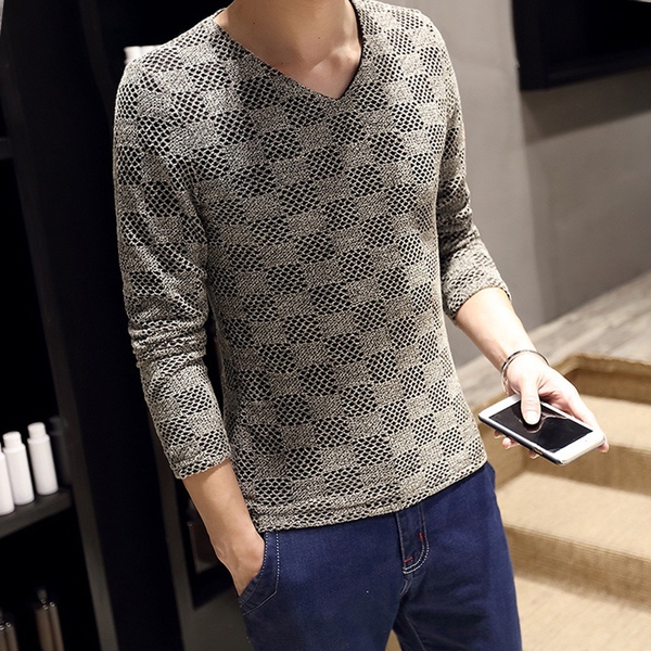 Мъжки изчистен стилен пуловер с V-образно деколте 