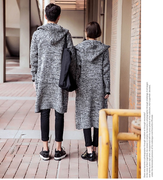 Дълги дебели жилетки за мъже и жени с качулка. 