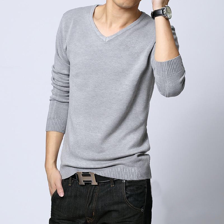 Изчистени мъжки пуловери с V-образно деколте в черен, бял, сив и тъмносив цвят