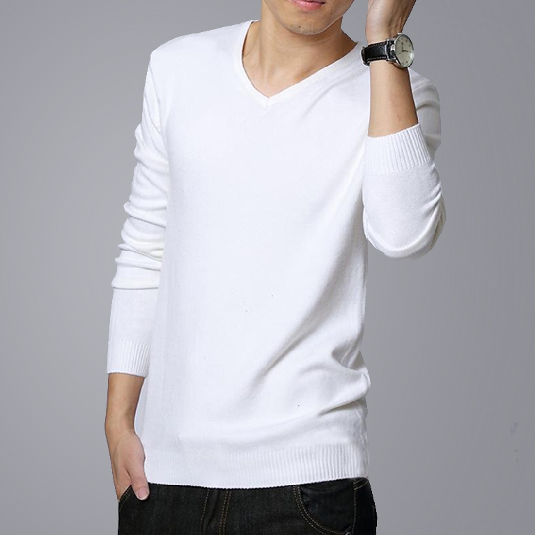 Изчистени мъжки пуловери с V-образно деколте в черен, бял, сив и тъмносив цвят