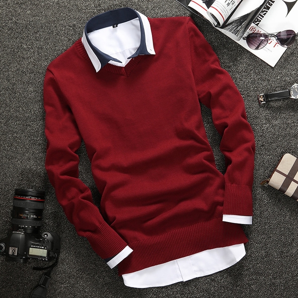 Дебел мъжки изчистен пуловер в различни цветове