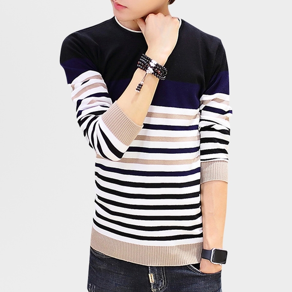 Есен тънък раздел V-образно деколте пуловер плета риза юноша райета памучни корейски студенти хеджиращи пуловер прилив