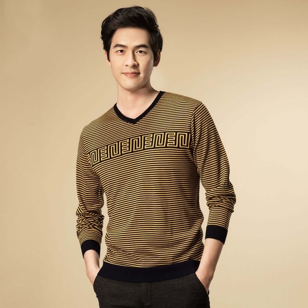 Мъжки пуловер в кафяв и зелен цвят