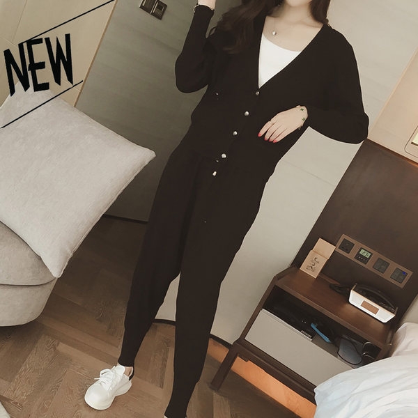 Φθινοπωρινό γυναικείο σύνολο 2 τεμαχίων - ζακέτα και παντελόνι - Γκρι, Μαύρο, Καφέ.