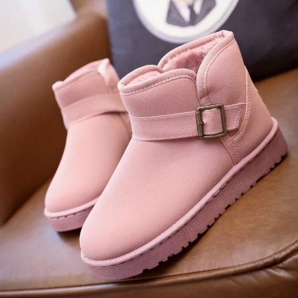 Топли дамски боти в черен, сив и розов цвят с панделка