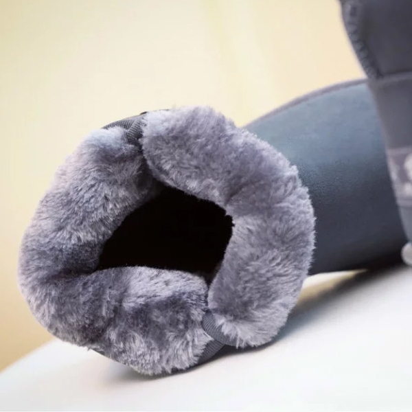 Топли дамски боти в черен, сив и розов цвят с панделка