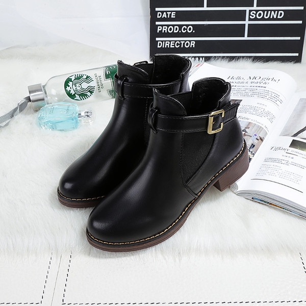 Зимни дамски боти с малко токче в три цвята черни виненочервени от изкуствена кожа