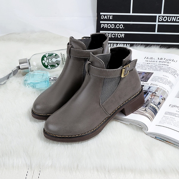 Зимни дамски боти с малко токче в три цвята черни виненочервени от изкуствена кожа