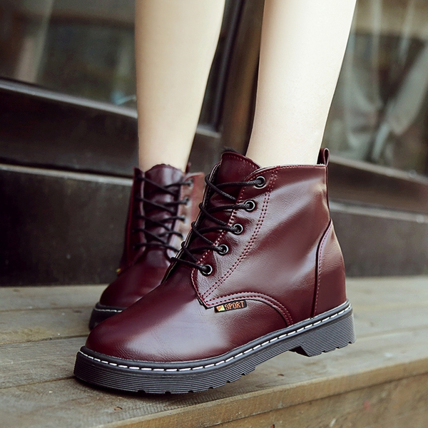 Зимни боти за жени с връзки в два цвята черен и бордо и четири модела от изкуствена кожа