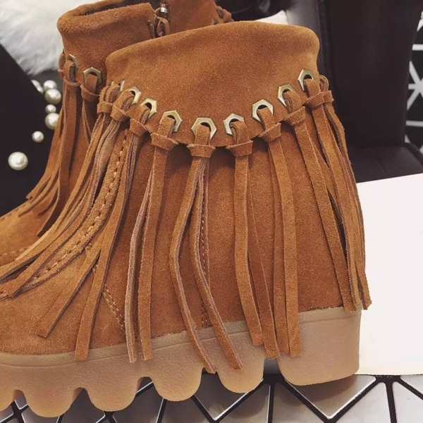 Дамски боти с ресни в черен и кафяв цвят