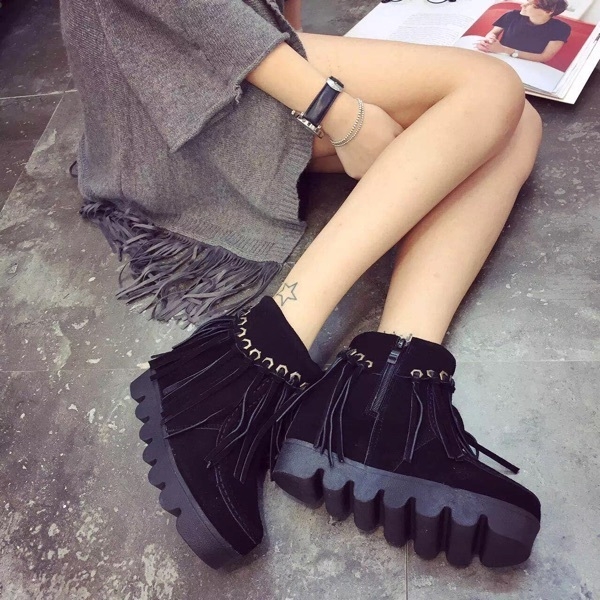 Дамски боти с ресни в черен и кафяв цвят