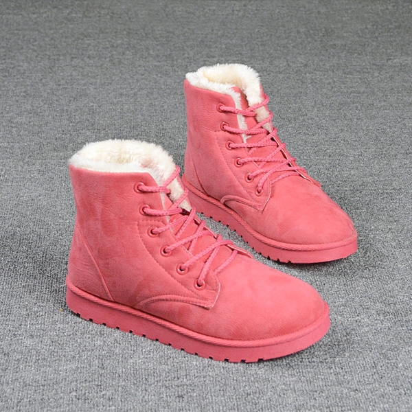 Топли дамски боти с връзки в черен, розов, кафяв, сив и бежов цвят