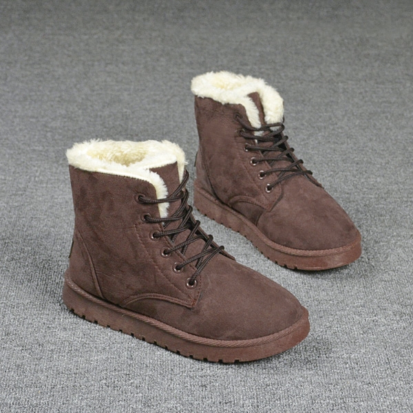 Топли дамски боти с връзки в черен, розов, кафяв, сив и бежов цвят