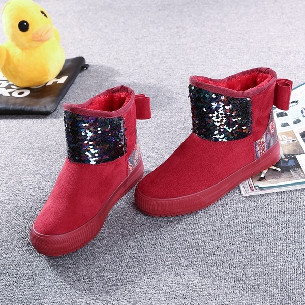 Стилни топли боти за жени в черен, червен, тъмносин и бежов цвят с пайети