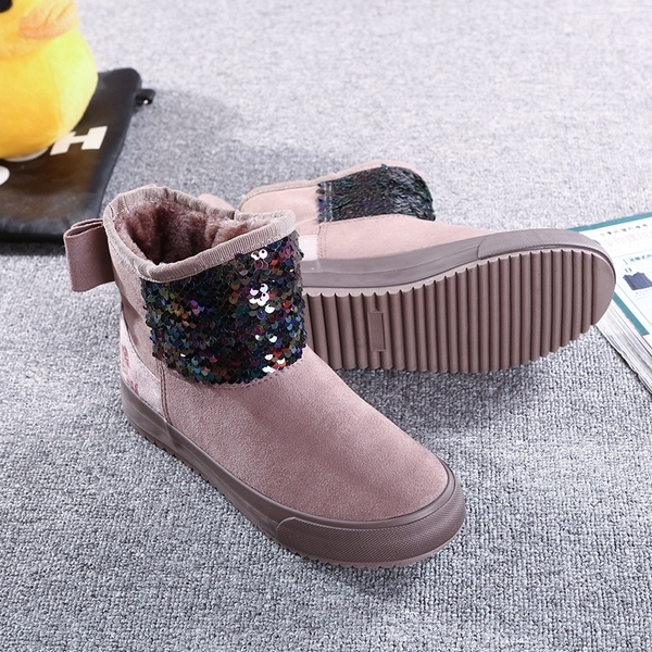 Стилни топли боти за жени в черен, червен, тъмносин и бежов цвят с пайети