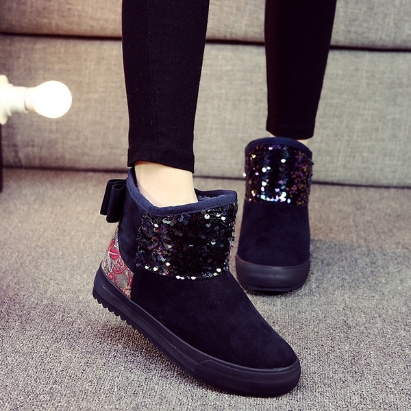 Стилни топли боти за жени в черен, червен, тъмносин и бежов цвят с пайети