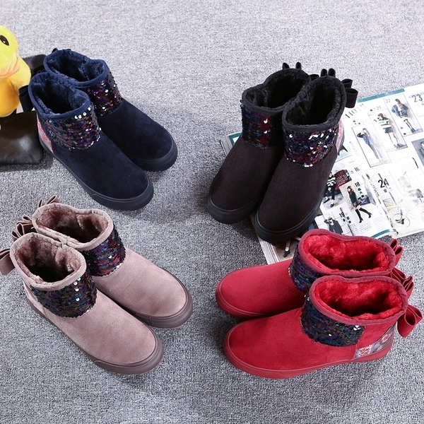 Стилни топли боти за жени в черен, червен, тъмносин и бежов цвят с пайети