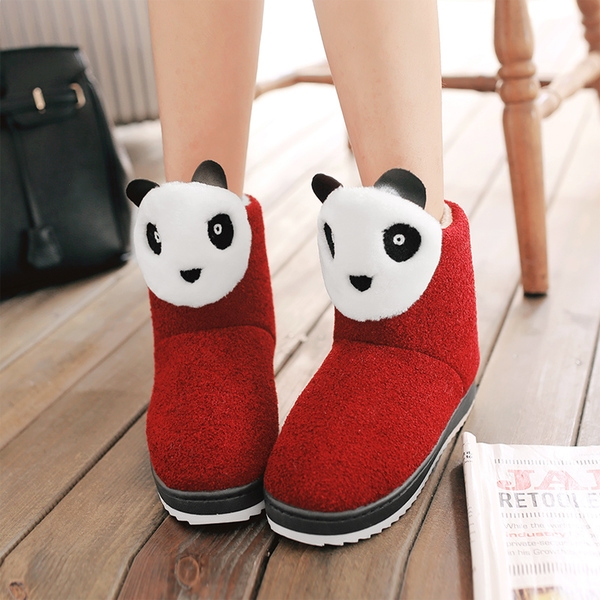 Дебели дамски боти в черен и червен цвят с панда