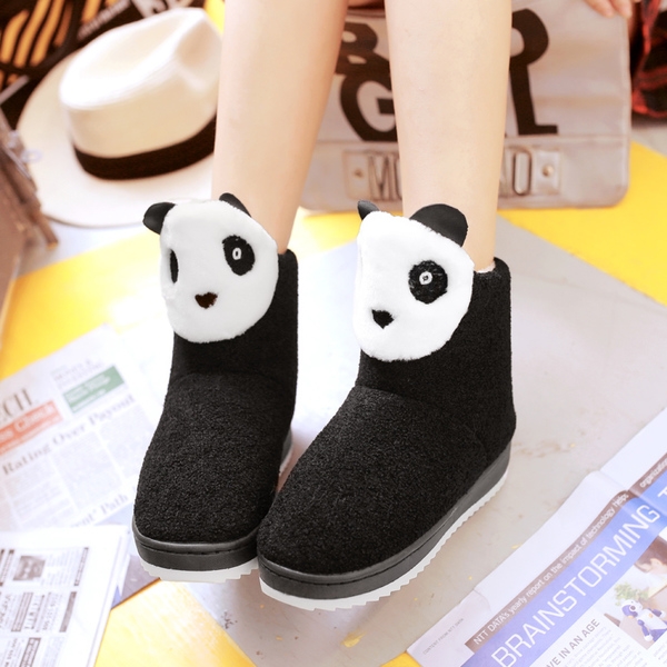 Дебели дамски боти в черен и червен цвят с панда