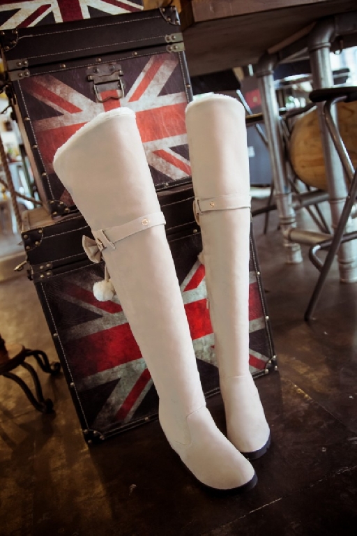 Дамски ботуши до коляното с пух в четири цвята