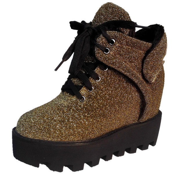 Γυναικείες κομψές μπότες με εσωτερική πλατφόρμα σε μαύρο, ασημί και χρυσό χρώμα