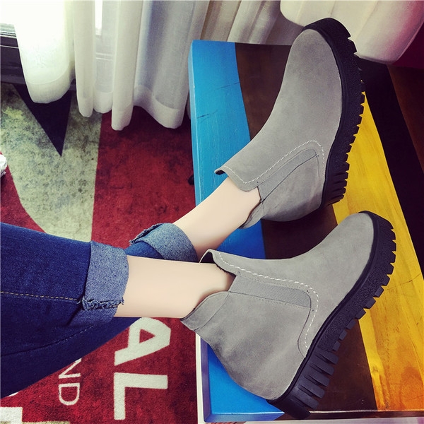 Стилни велурени боти за жени в черен, сив, червен цвят от изкуствена кожа