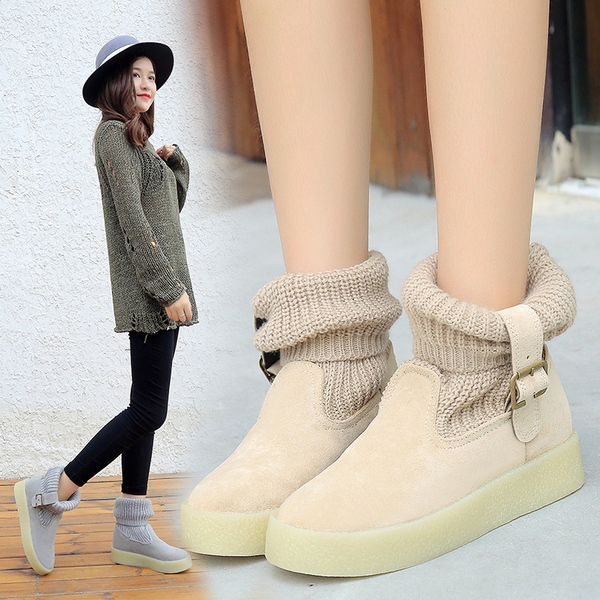 Γυναικείες  ζεστές μπότες με μεταλικό στοιχείο  σε μαύρο, γκρι και μπεζ  χρώμα