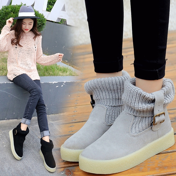 Γυναικείες  ζεστές μπότες με μεταλικό στοιχείο  σε μαύρο, γκρι και μπεζ  χρώμα