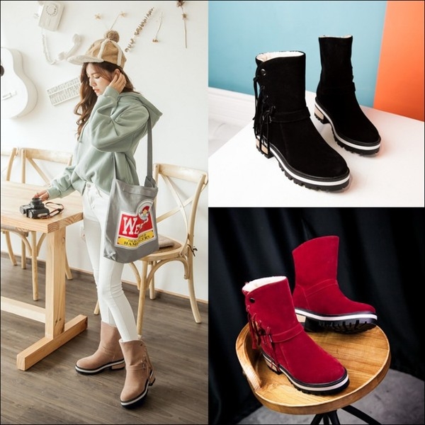 Ζεστές γυναικείες μπότες σε μαύρο, κόκκινο και μπεζ χρώμα