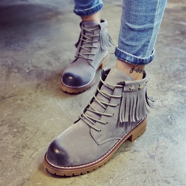 Неплъзгащи дамски боти с ресни в черен, сив и кафяв цвят