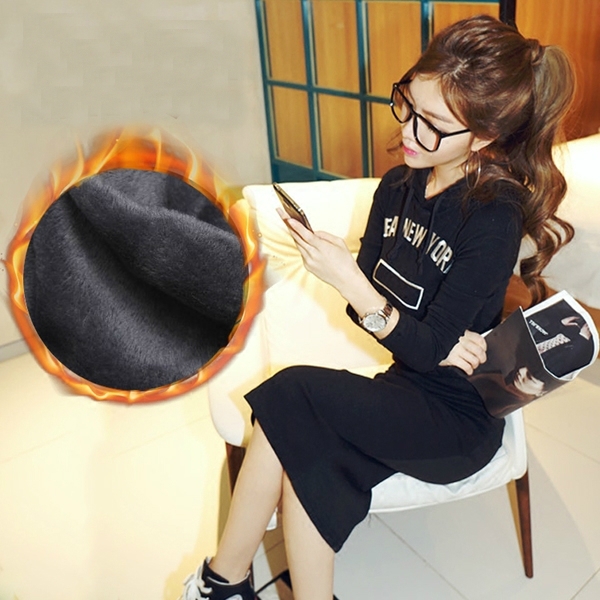 Κυρίες καθημερινή βαμβακερό φόρεμα με μακριά μανίκια: Μαύρο και Γκρι