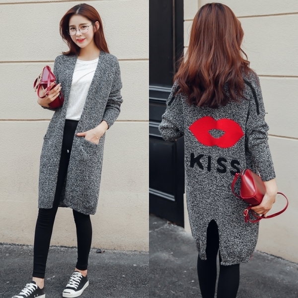 Дамска ежедневна жилетка, стилна във сив цвят, с червена целувка на гърба