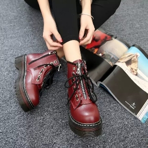  Γυναικείες μπότες βρετανικό στιλ  με παχύ σόλα κατάλληλη για χιόνι σε μαύρο, καφέ και κόκκινο χρώμα