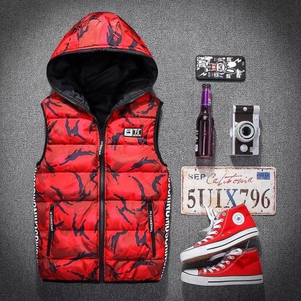 Мъжки есенни, пролетни и зимни елеци с качулка плътни, червени, цветни камуфлажни