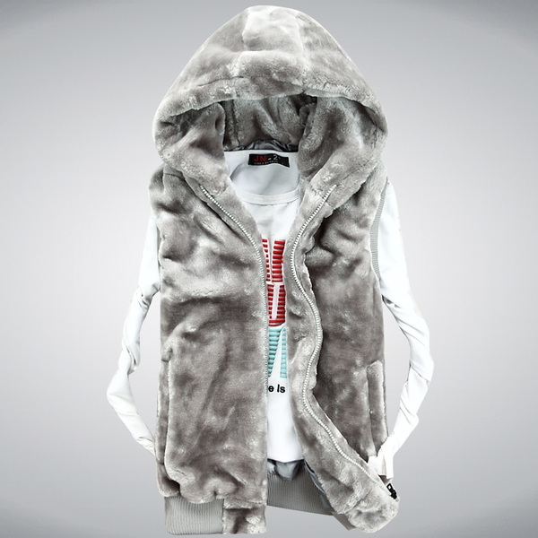 Мъжки пухести поларени елеци с качулка модели в четири цвята бял черен кафяв сив елек