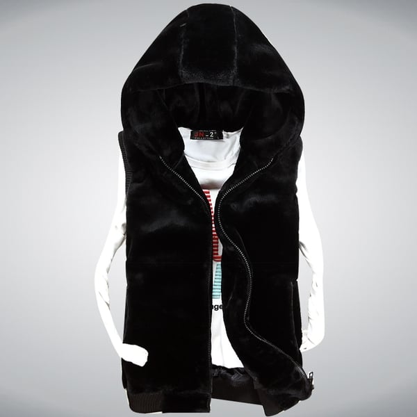 Мъжки пухести поларени елеци с качулка модели в четири цвята бял черен кафяв сив елек