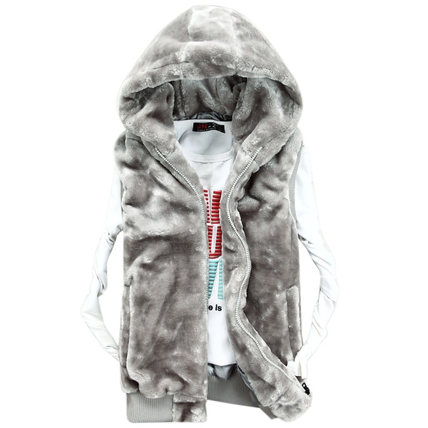 Мъжки пухести поларени елеци с качулка модели в четири цвята бял черен кафяв сив елек
