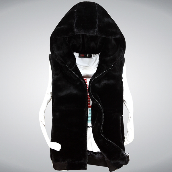 Мъжки пухести поларени елеци с качулка модели в четири цвята бял черен кафяв сив елек