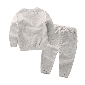 Παιδικό σετ για το  φθινόπωρο και το χειμώνα  με μακριά μανίκια και μακρύ παντελόνι - 4 μοντέλα με κινούμενα σχέδια σε γκρι, μπλ
