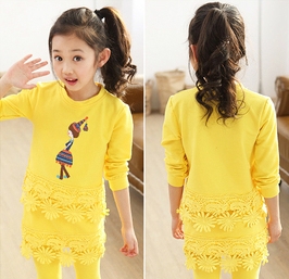 Παιδικό σετ για κορίτσια από μπλουζοφόρεμα και κολάν σε διάφορα χρώματα - ροζ, κυκλάμινο, κίτρινο γαλάζιο με και  χωρίς βελούδο