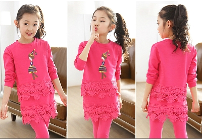 Παιδικό σετ για κορίτσια από μπλουζοφόρεμα και κολάν σε διάφορα χρώματα - ροζ, κυκλάμινο, κίτρινο γαλάζιο με και  χωρίς βελούδο