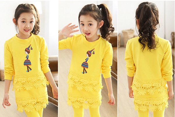 Παιδικό σετ για κορίτσια από μπλουζοφόρεμα και κολάν σε διάφορα χρώματα - ροζ, κυκλάμινο, κίτρινο γαλάζιο με και  χωρίς βελούδο