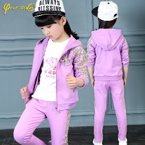 Παιδικό  μοντέρναο σετ - παντελόνια και χειμωνιάτικα μπλούζα  με κουκούλα σε  ροζ  και μωβ χρώμα
